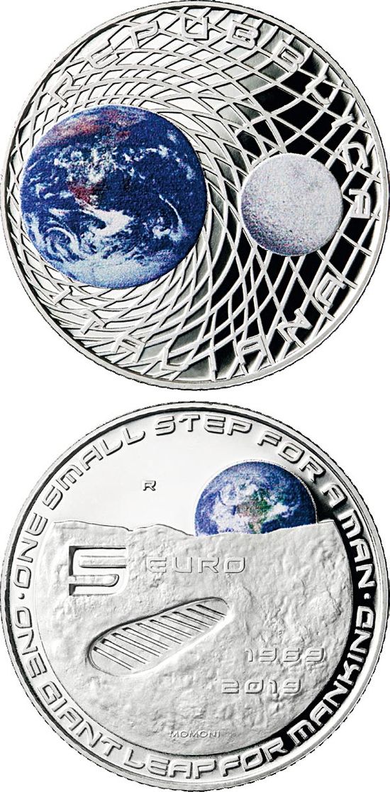 Монета "50 лет высадке на Луну" Италия 2019