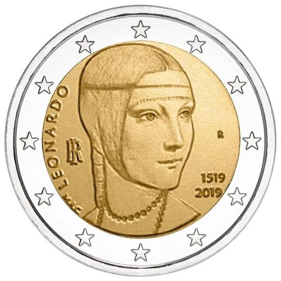 Монета «500 лет смерти Леонардо да Винчи. Леди с горностаем» Италия 2019