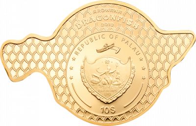 Монета «Золотая Арована -Рыба-дракон» («Dragonfish Golden Arowana») Палау 2019
