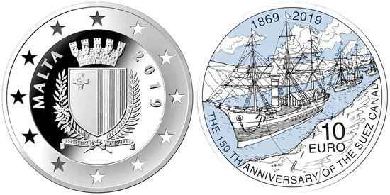 Монета «150 лет Суэцкому каналу» Мальта 2019