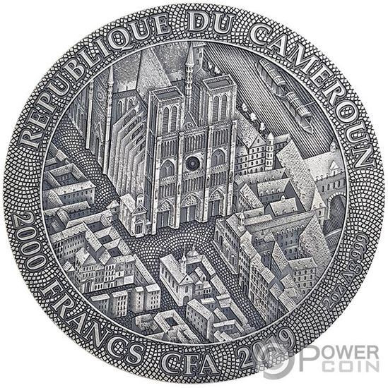 Монета «СОБОР ПАРИЖСКОЙ БОГОМАТЕРИ» («NOTRE DAME DE PARIS») Камерун 2020