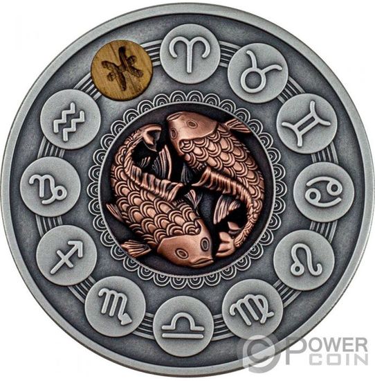 Монеты «Водолей» («AQUARIUS»), «Рыбы» («PISCES») и «Овен» («ARIES») Ниуэ 2020
