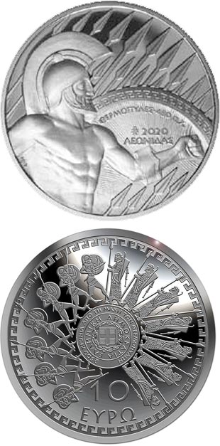 Монета «2500 лет битвы при Фермопилах» («2,500 years since the battle of Thermopylae») Греция 2020