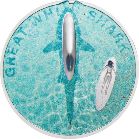 Монета «Большая белая акула» («Great White Shark») Палау 2021