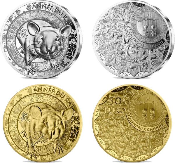 Монеты «Год мыши» Франция 2019