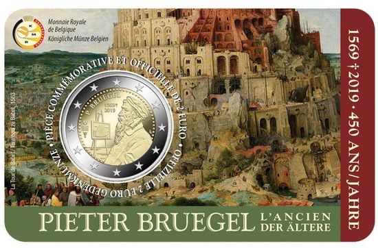 Монета «450 лет со дня смерти Питера Брейгеля Старшего» («450th Anniversary of the Death of Pieter Bruegel the Elder») Бельгия 2019