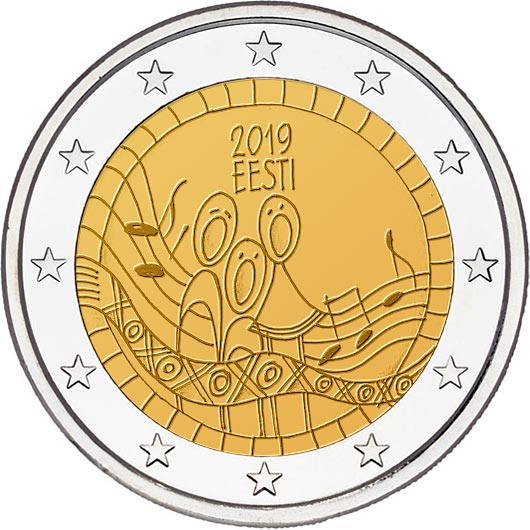 Монета «150-летие первого песенного фестиваля» Эстония 2019
