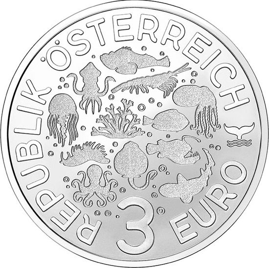 Монета «Синекольчатый осьминог» Австрия 2022